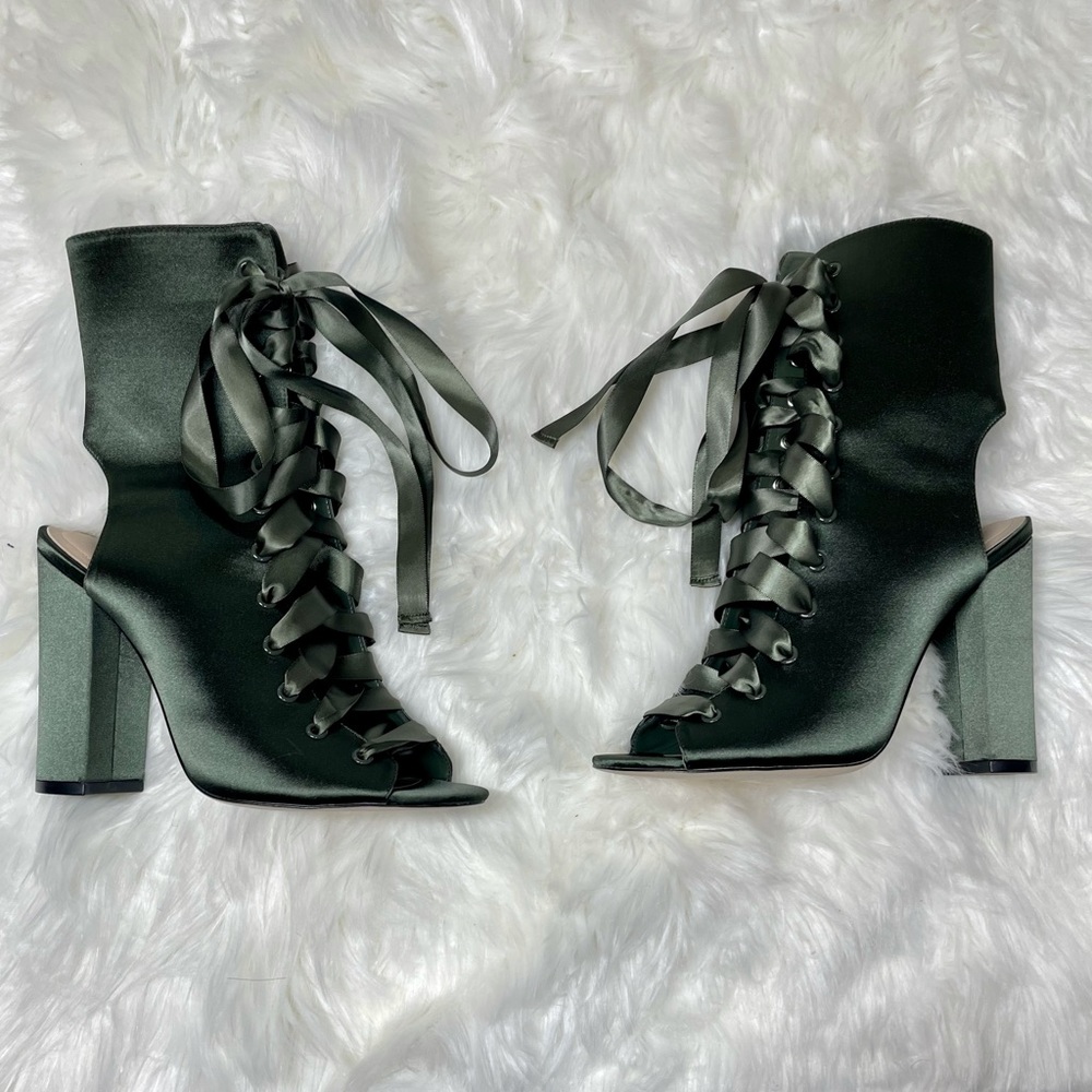 Aldo Dark Green Satin Lace-Up Heels